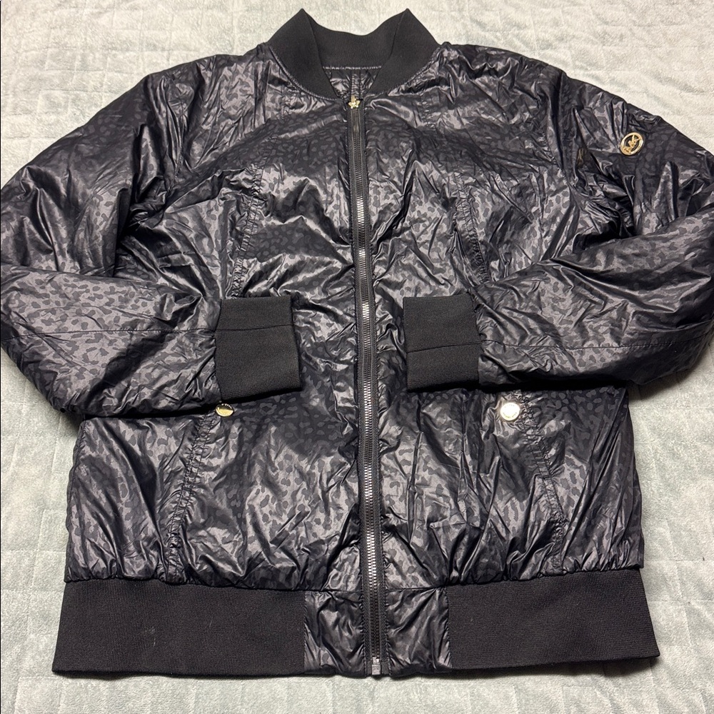 MICHAEL Michael Kors Reversible Black Jacket, Leopard, Quilted, Pockets, Size M
